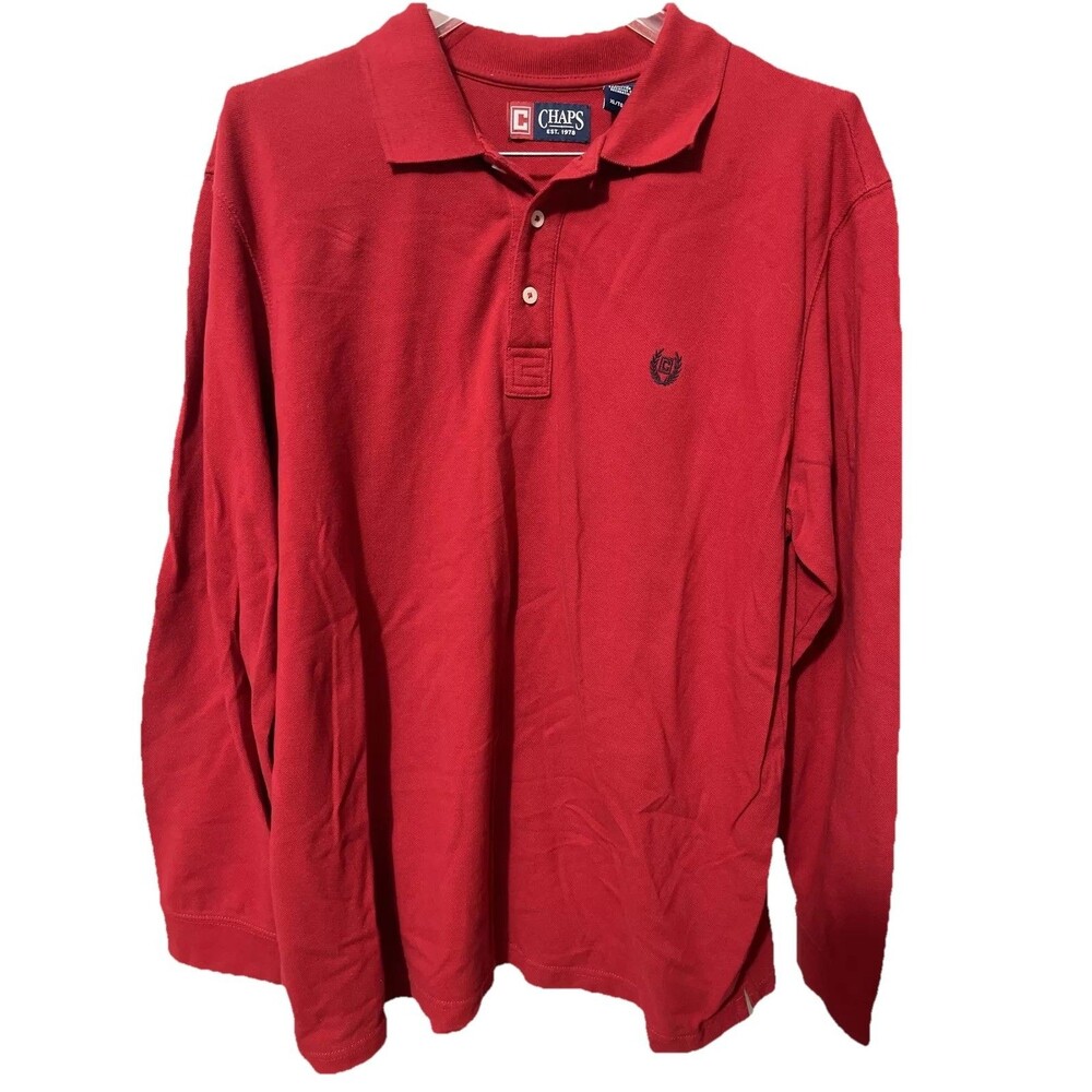 CHAPS XL red Cotton long sleeve RUGBY POLO Shirt long sleeve Extra Large XL